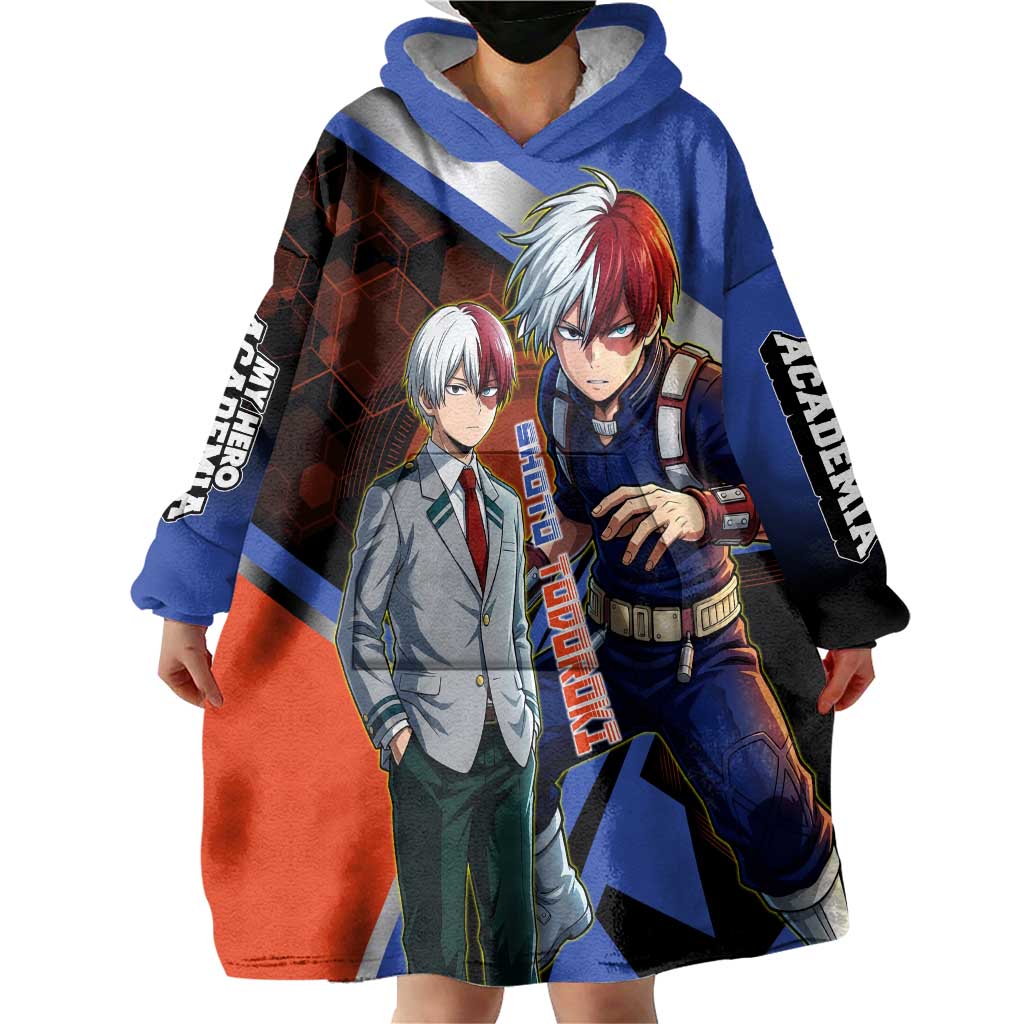 Shoto Todoroki Wearable Blanket Hoodie Split Fire and Ice Anime Illustration with Elemental Energy Effects