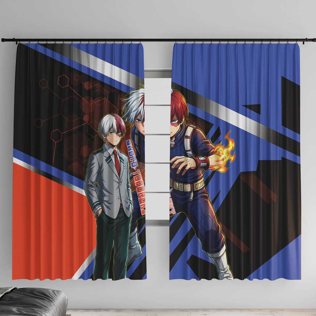 Shoto Todoroki Window Curtain Split Fire and Ice Anime Illustration with Elemental Energy Effects