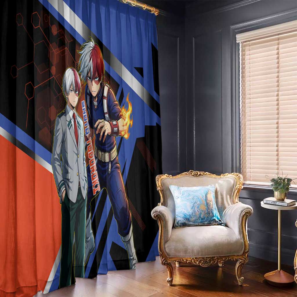 Shoto Todoroki Window Curtain Split Fire and Ice Anime Illustration with Elemental Energy Effects