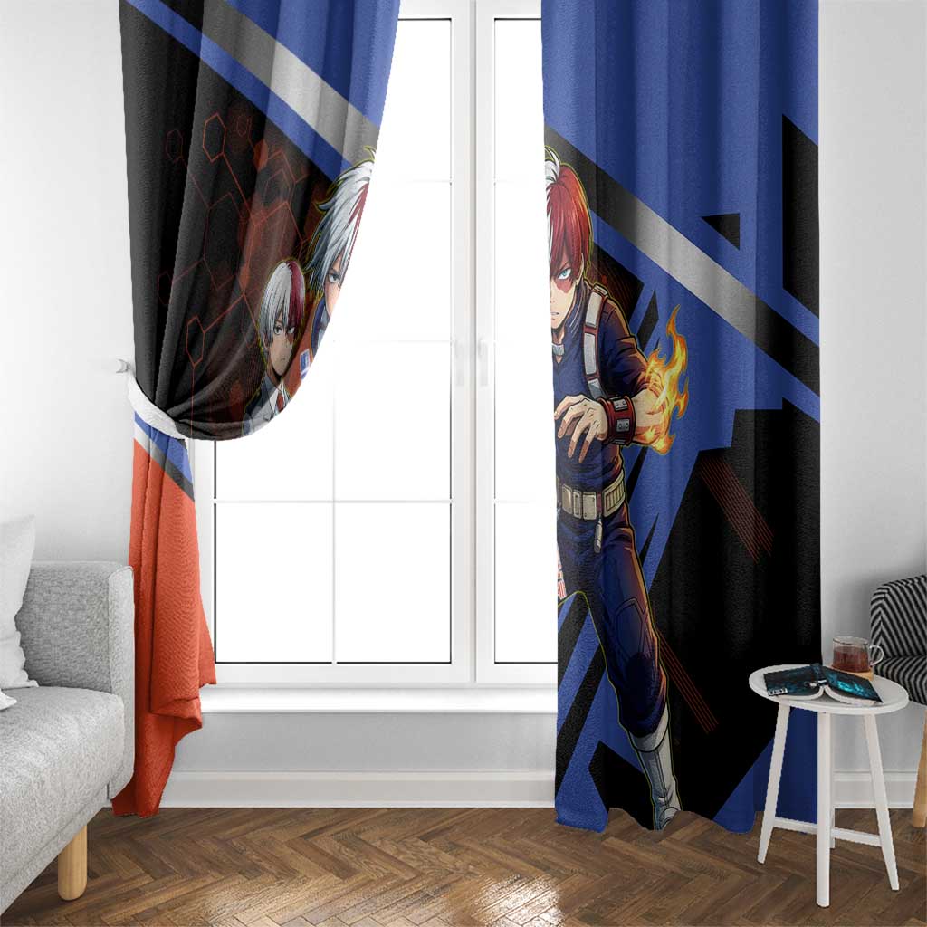 Shoto Todoroki Window Curtain Split Fire and Ice Anime Illustration with Elemental Energy Effects