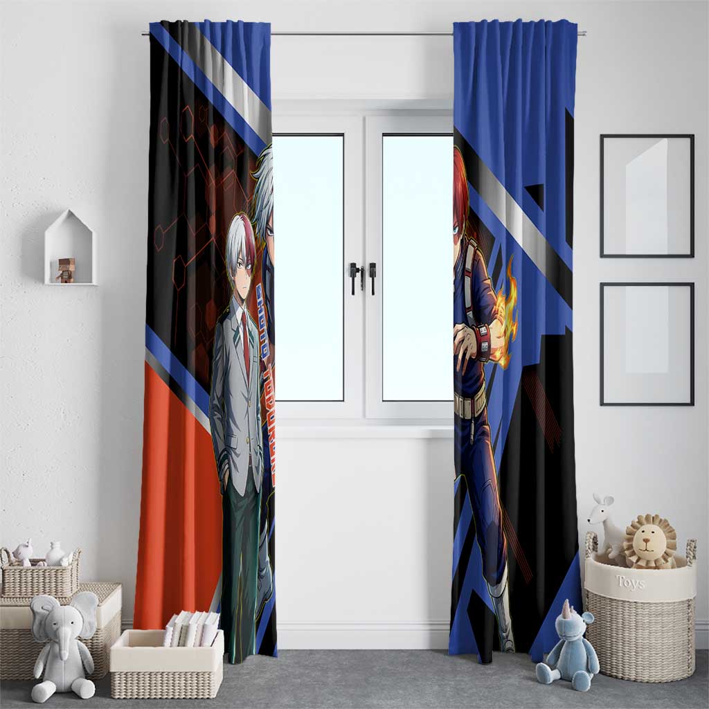 Shoto Todoroki Window Curtain Split Fire and Ice Anime Illustration with Elemental Energy Effects