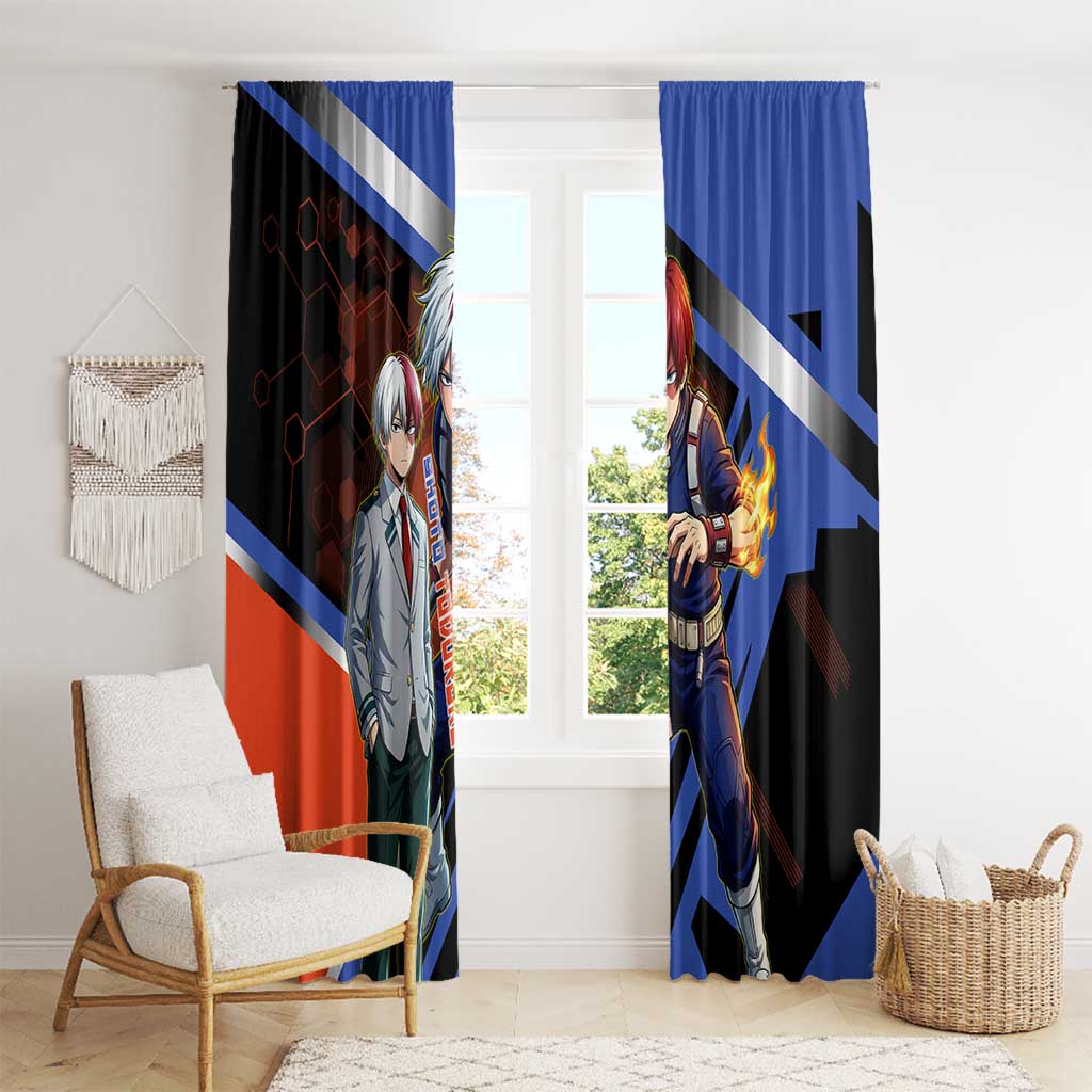 Shoto Todoroki Window Curtain Split Fire and Ice Anime Illustration with Elemental Energy Effects