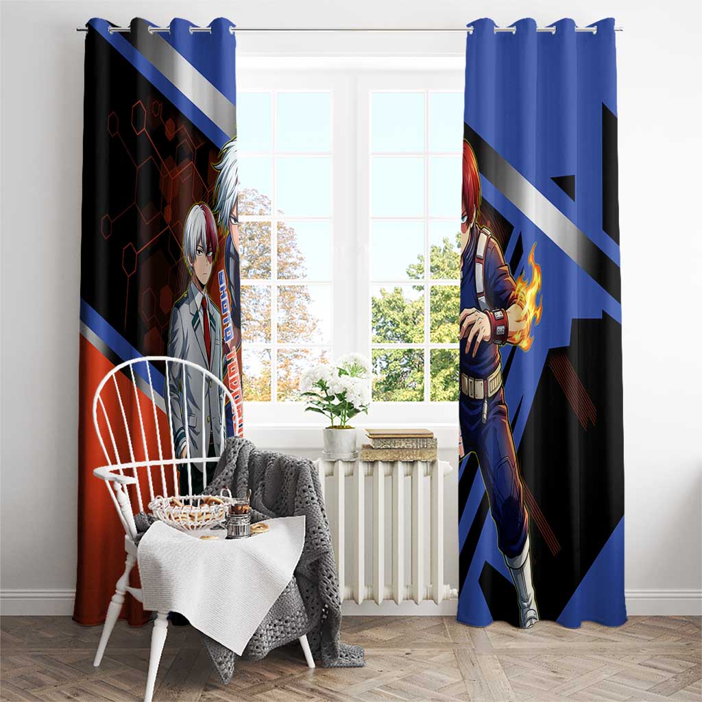 Shoto Todoroki Window Curtain Split Fire and Ice Anime Illustration with Elemental Energy Effects