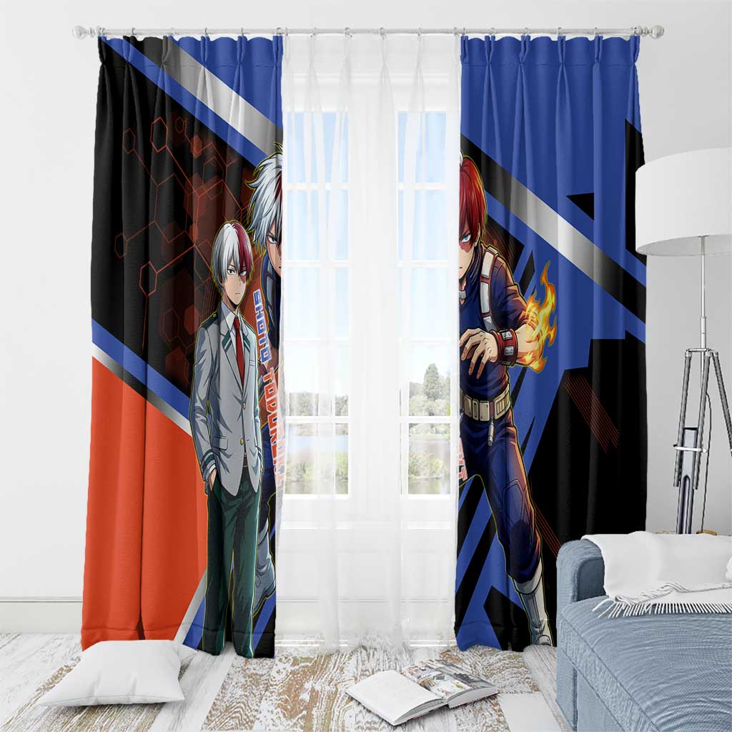 Shoto Todoroki Window Curtain Split Fire and Ice Anime Illustration with Elemental Energy Effects
