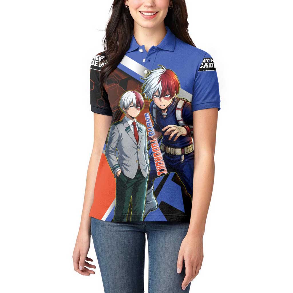 Shoto Todoroki Women Polo Shirt Split Fire and Ice Anime Illustration with Elemental Energy Effects