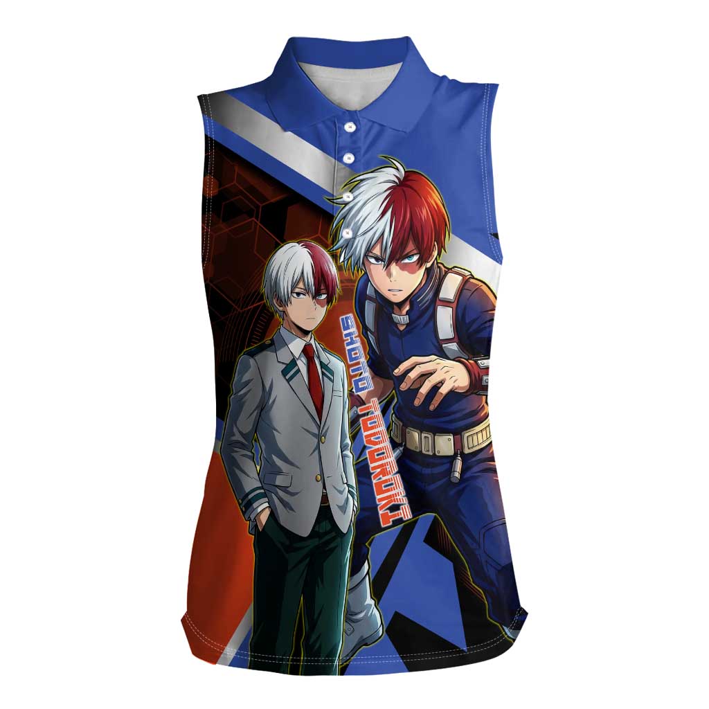 Shoto Todoroki Women Sleeveless Polo Shirt Split Fire and Ice Anime Illustration with Elemental Energy Effects