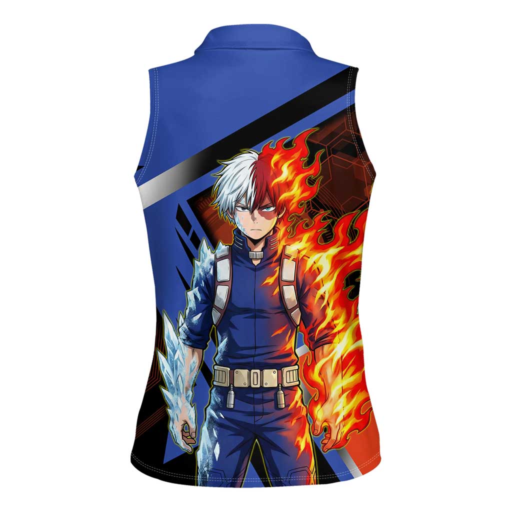 Shoto Todoroki Women Sleeveless Polo Shirt Split Fire and Ice Anime Illustration with Elemental Energy Effects