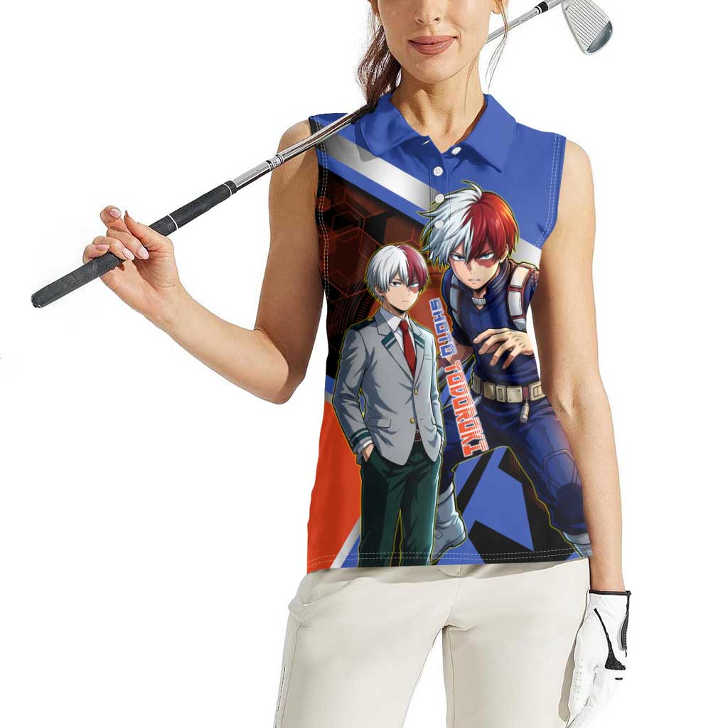 Shoto Todoroki Women Sleeveless Polo Shirt Split Fire and Ice Anime Illustration with Elemental Energy Effects