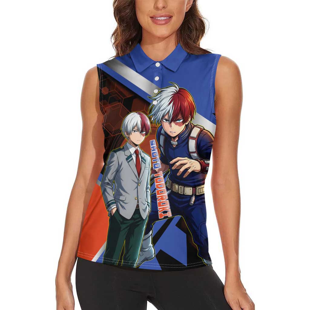 Shoto Todoroki Women Sleeveless Polo Shirt Split Fire and Ice Anime Illustration with Elemental Energy Effects