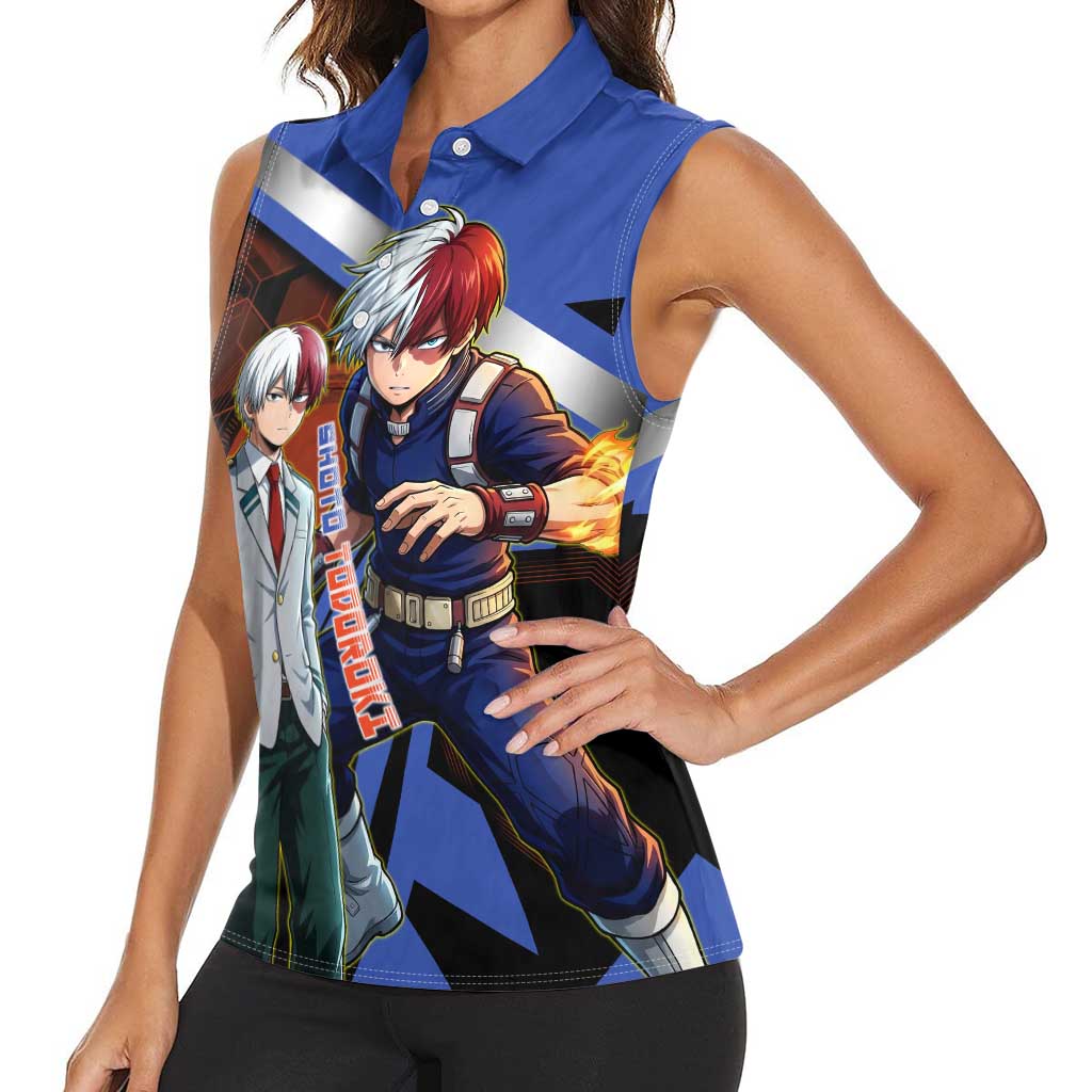 Shoto Todoroki Women Sleeveless Polo Shirt Split Fire and Ice Anime Illustration with Elemental Energy Effects