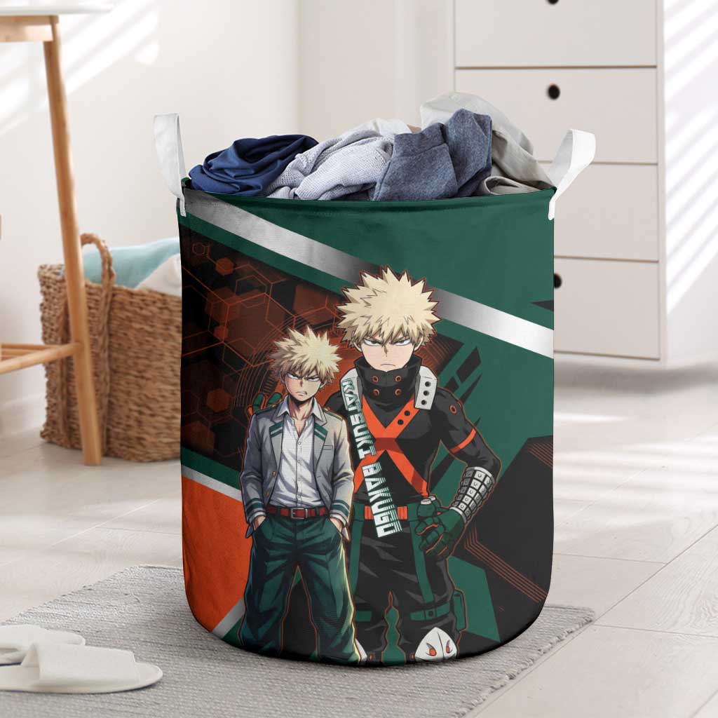 Katsuki Bakugo Laundry Basket Explosive Anime Action Illustration with Fiery Combat Effects