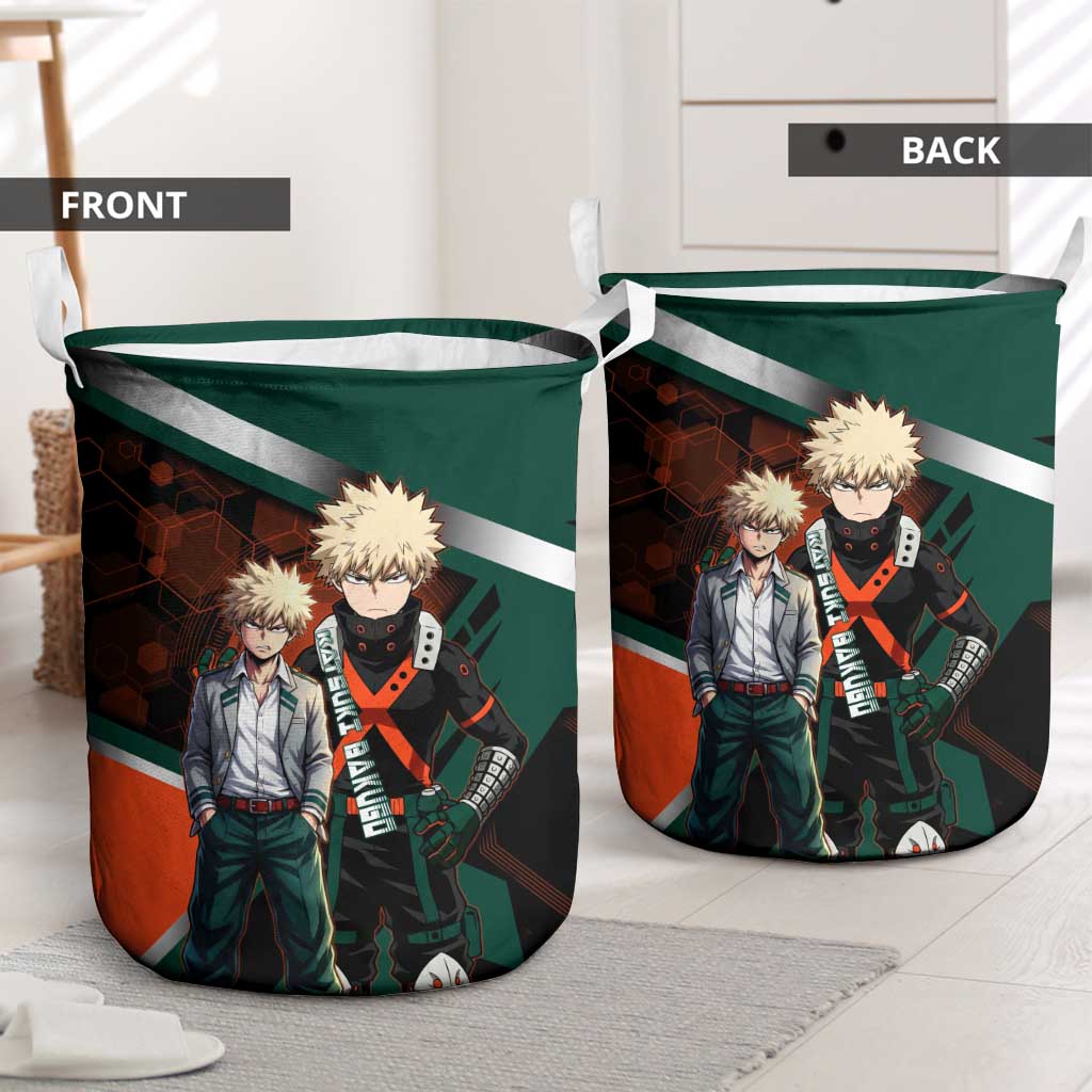 Katsuki Bakugo Laundry Basket Explosive Anime Action Illustration with Fiery Combat Effects