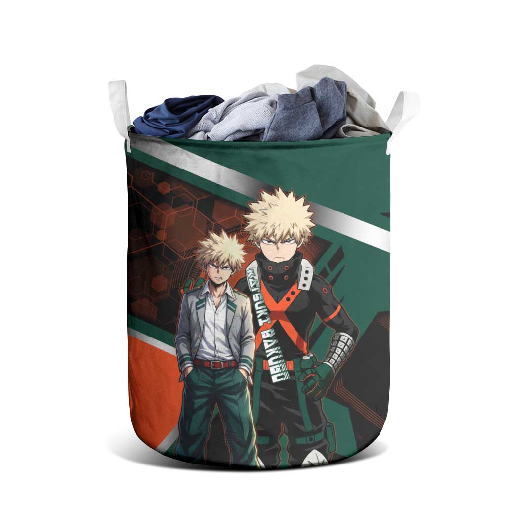 Katsuki Bakugo Laundry Basket Explosive Anime Action Illustration with Fiery Combat Effects