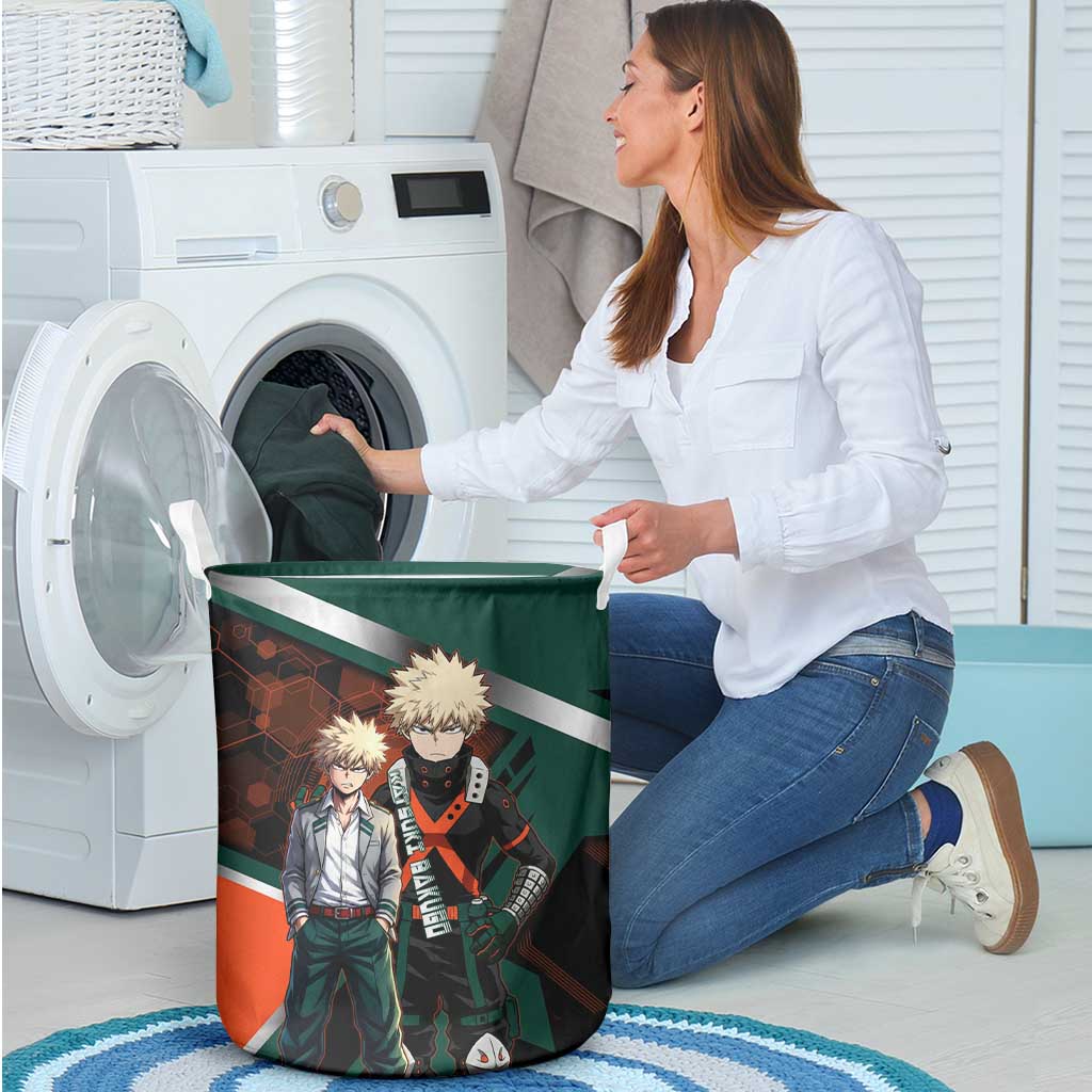 Katsuki Bakugo Laundry Basket Explosive Anime Action Illustration with Fiery Combat Effects