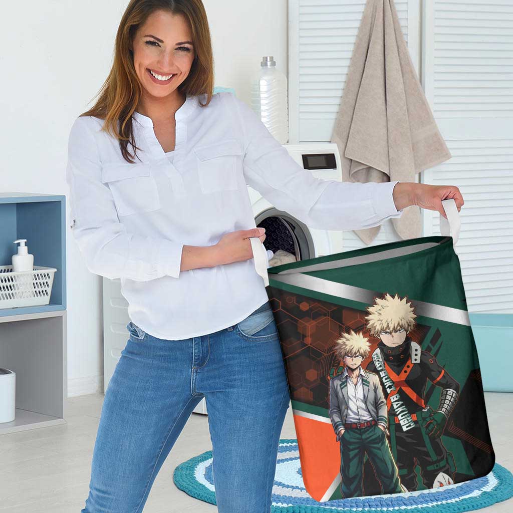 Katsuki Bakugo Laundry Basket Explosive Anime Action Illustration with Fiery Combat Effects