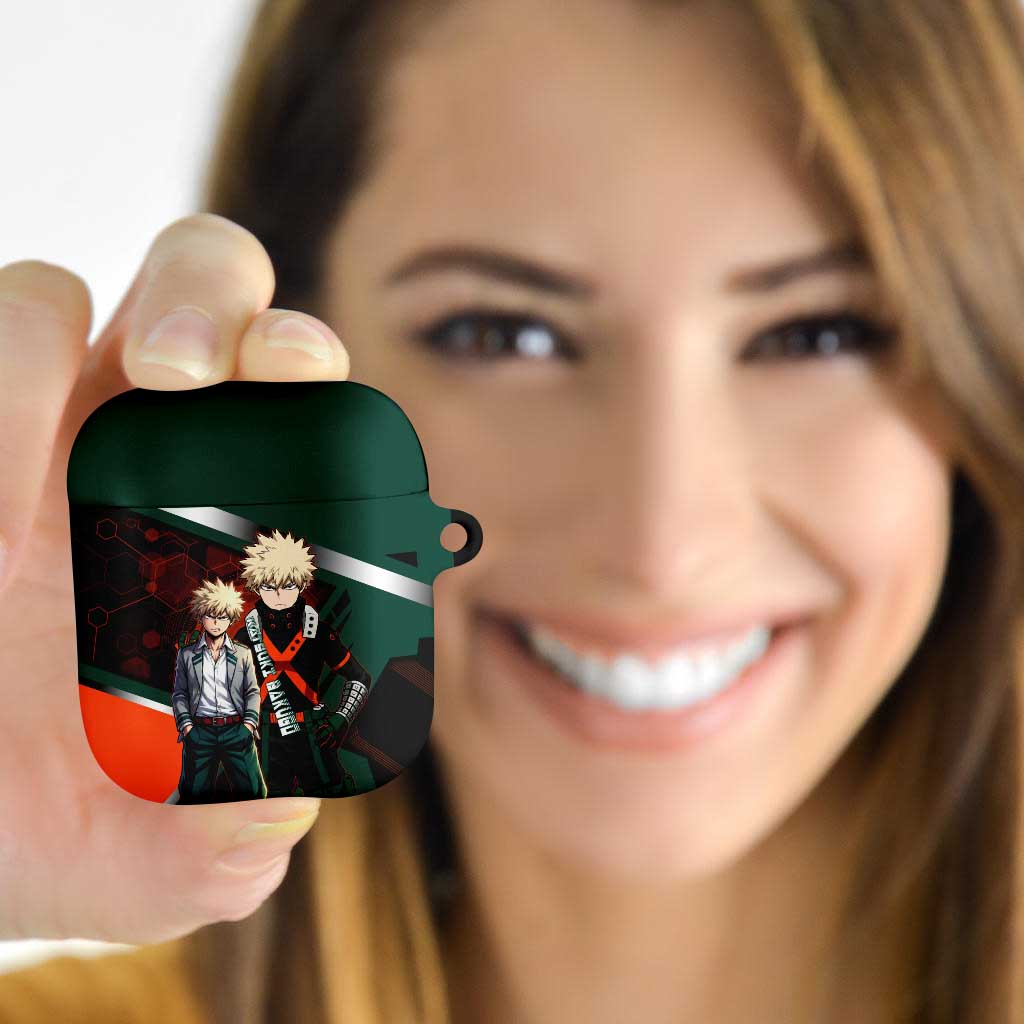 Katsuki Bakugo AirPods Case Explosive Anime Action Illustration with Fiery Combat Effects