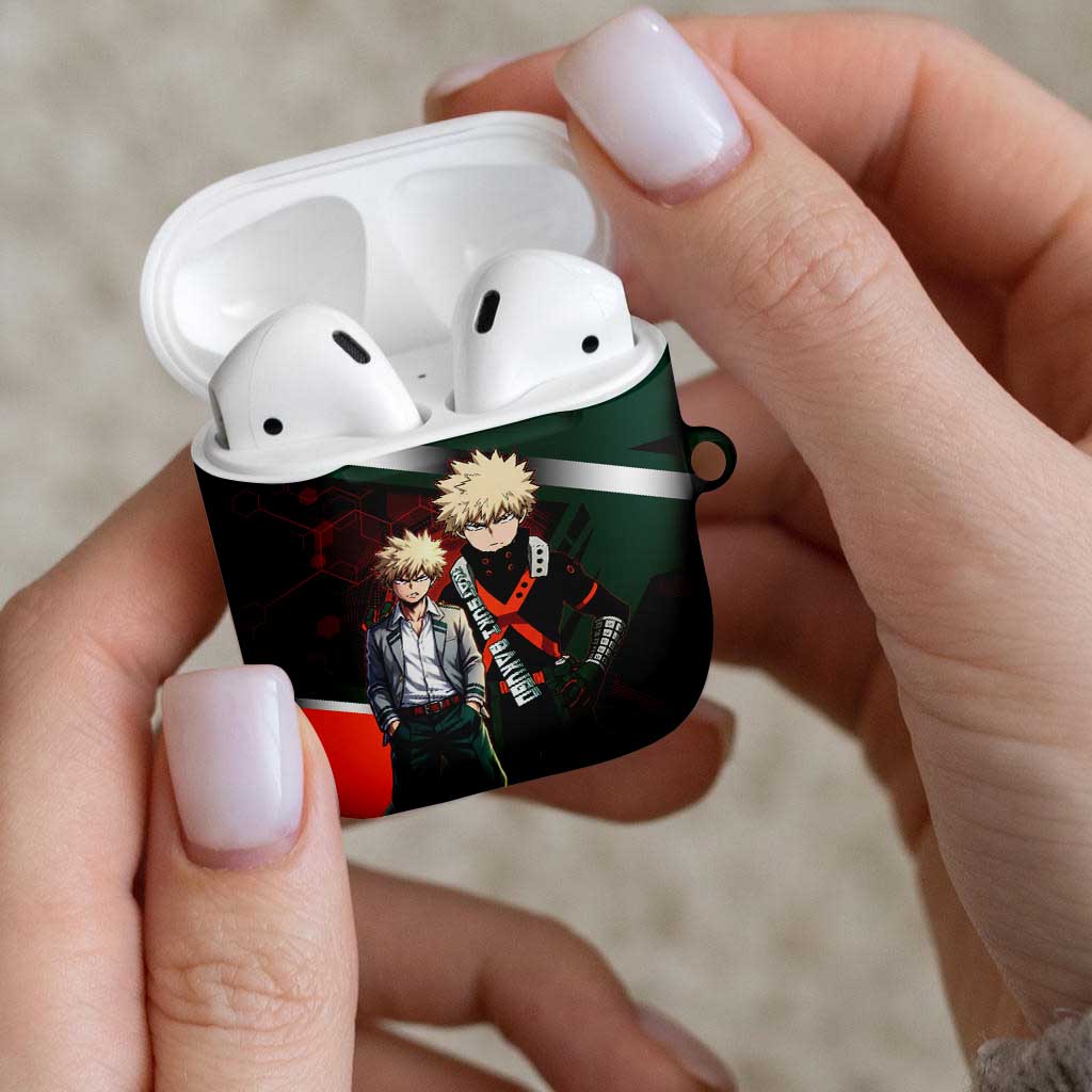 Katsuki Bakugo AirPods Case Explosive Anime Action Illustration with Fiery Combat Effects