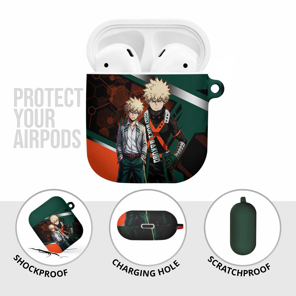 Katsuki Bakugo AirPods Case Explosive Anime Action Illustration with Fiery Combat Effects