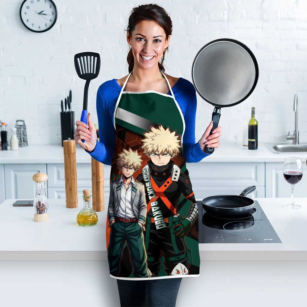 Katsuki Bakugo Apron Explosive Anime Action Illustration with Fiery Combat Effects