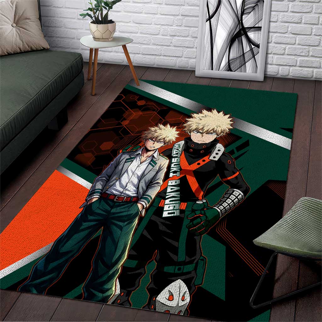 Katsuki Bakugo Area Rug Explosive Anime Action Illustration with Fiery Combat Effects