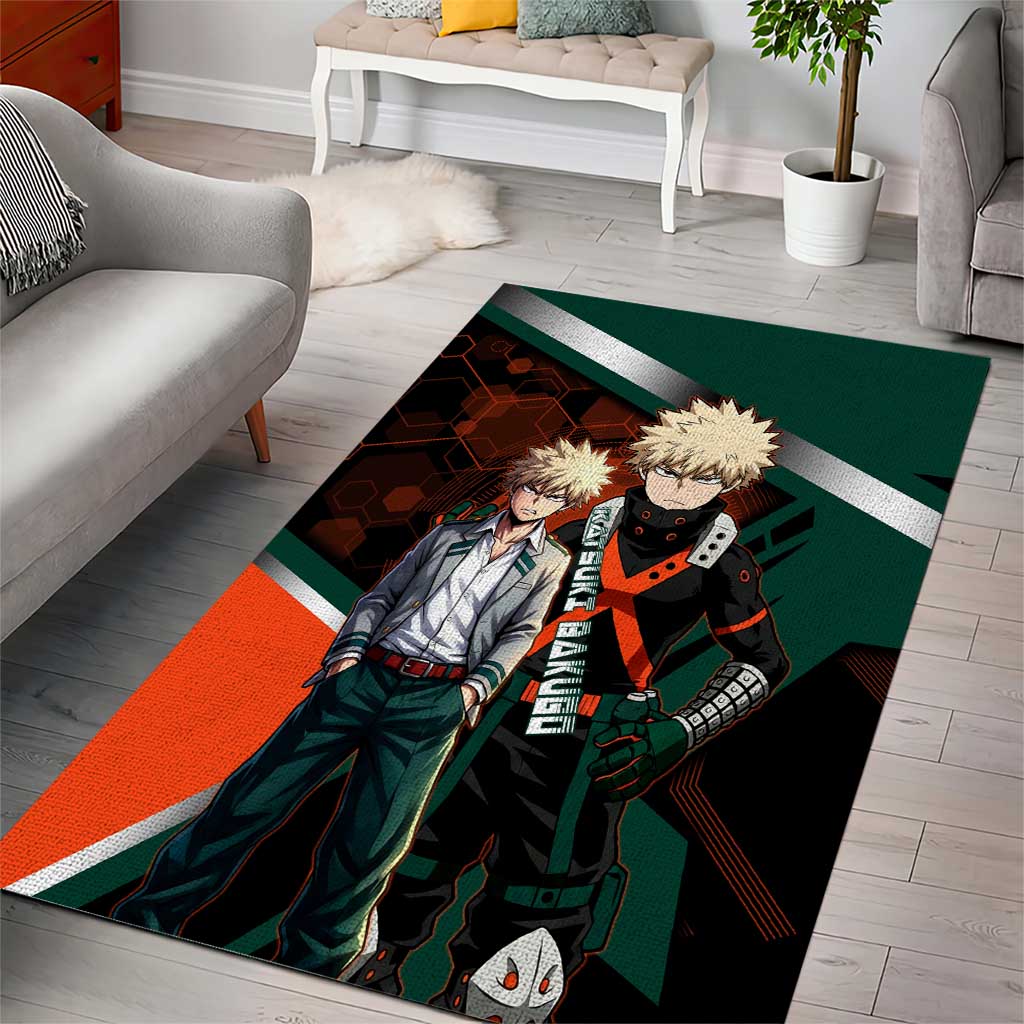 Katsuki Bakugo Area Rug Explosive Anime Action Illustration with Fiery Combat Effects
