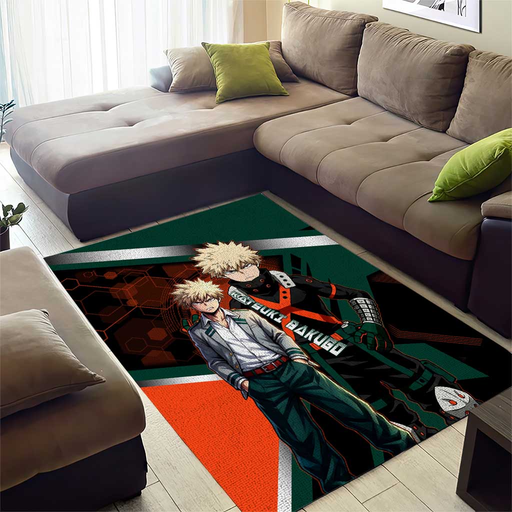 Katsuki Bakugo Area Rug Explosive Anime Action Illustration with Fiery Combat Effects