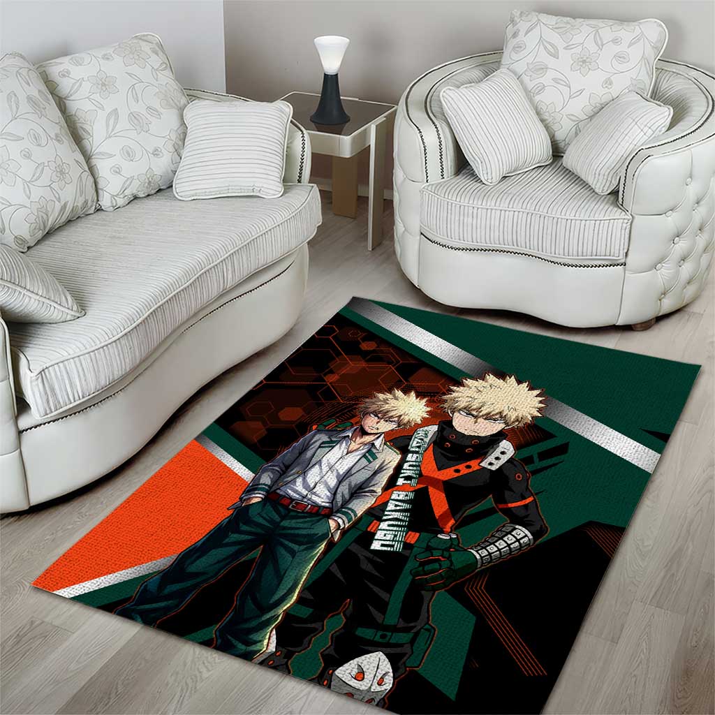 Katsuki Bakugo Area Rug Explosive Anime Action Illustration with Fiery Combat Effects