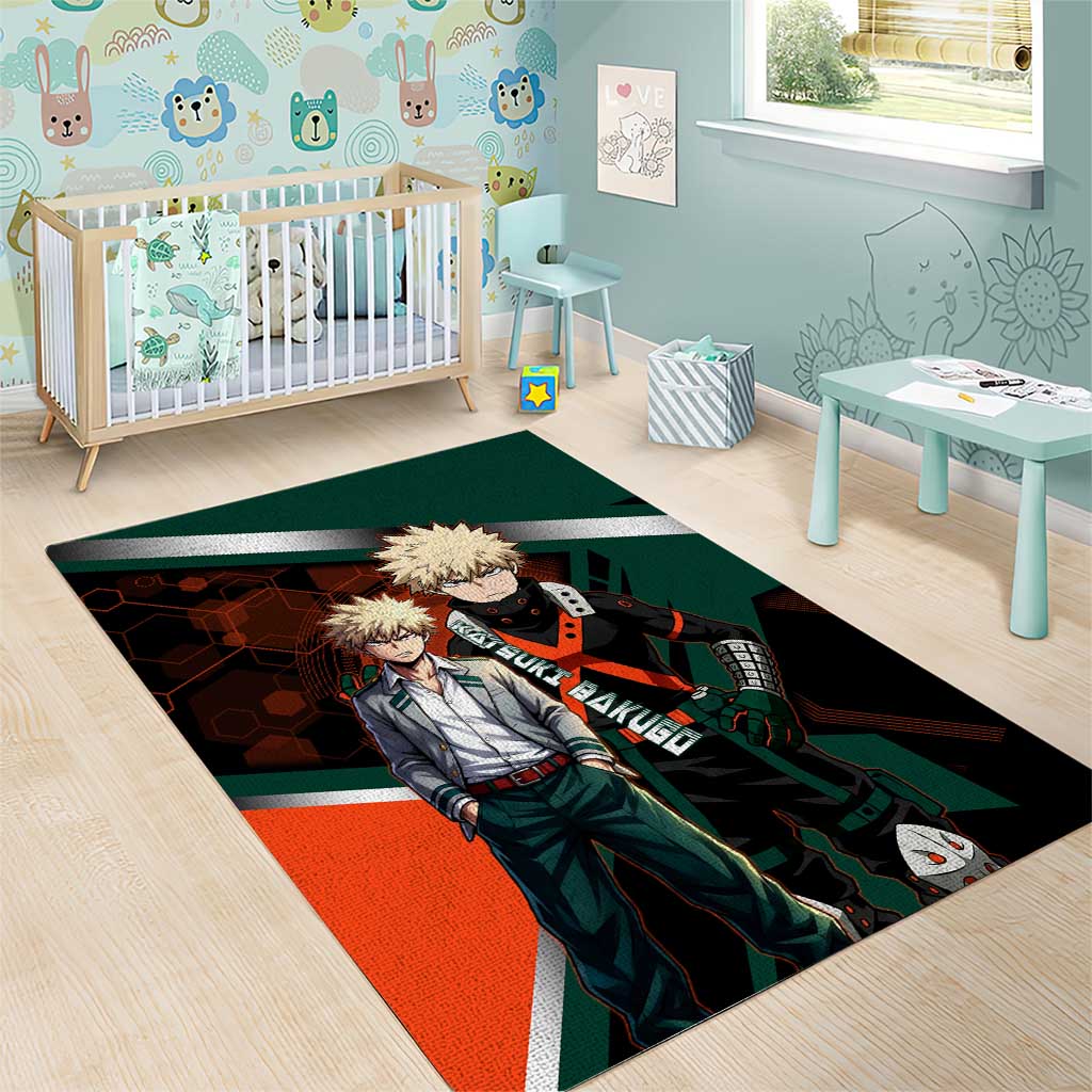 Katsuki Bakugo Area Rug Explosive Anime Action Illustration with Fiery Combat Effects