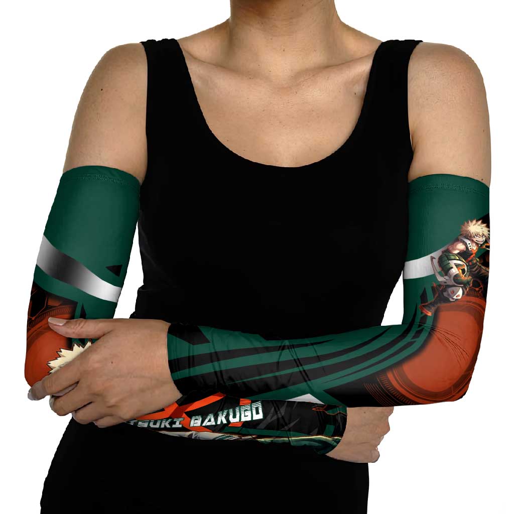 Katsuki Bakugo Arm Sleeves Explosive Anime Action Illustration with Fiery Combat Effects