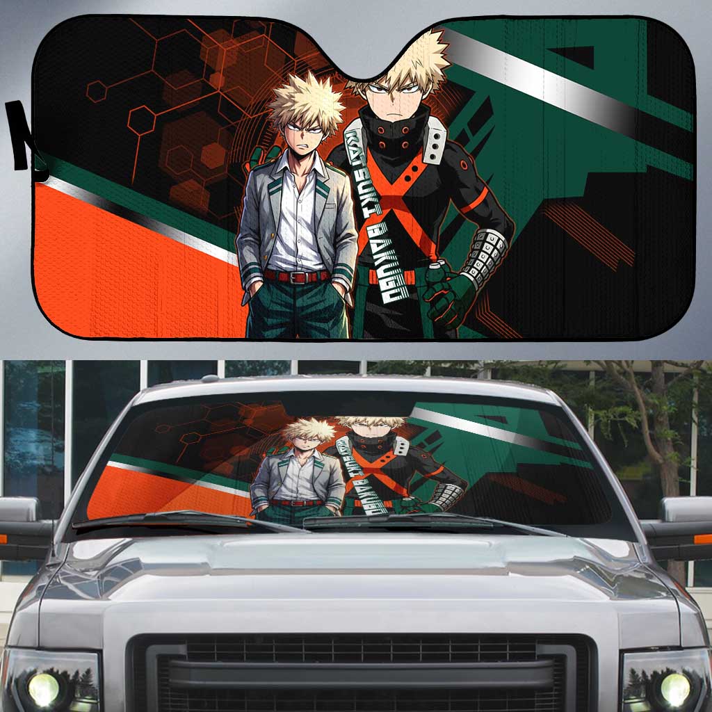 Katsuki Bakugo Auto Sun Shade Explosive Anime Action Illustration with Fiery Combat Effects