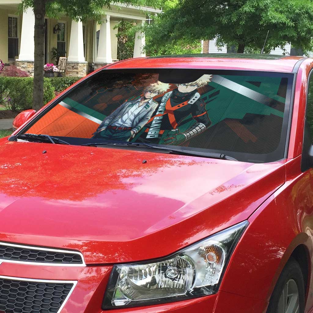 Katsuki Bakugo Auto Sun Shade Explosive Anime Action Illustration with Fiery Combat Effects