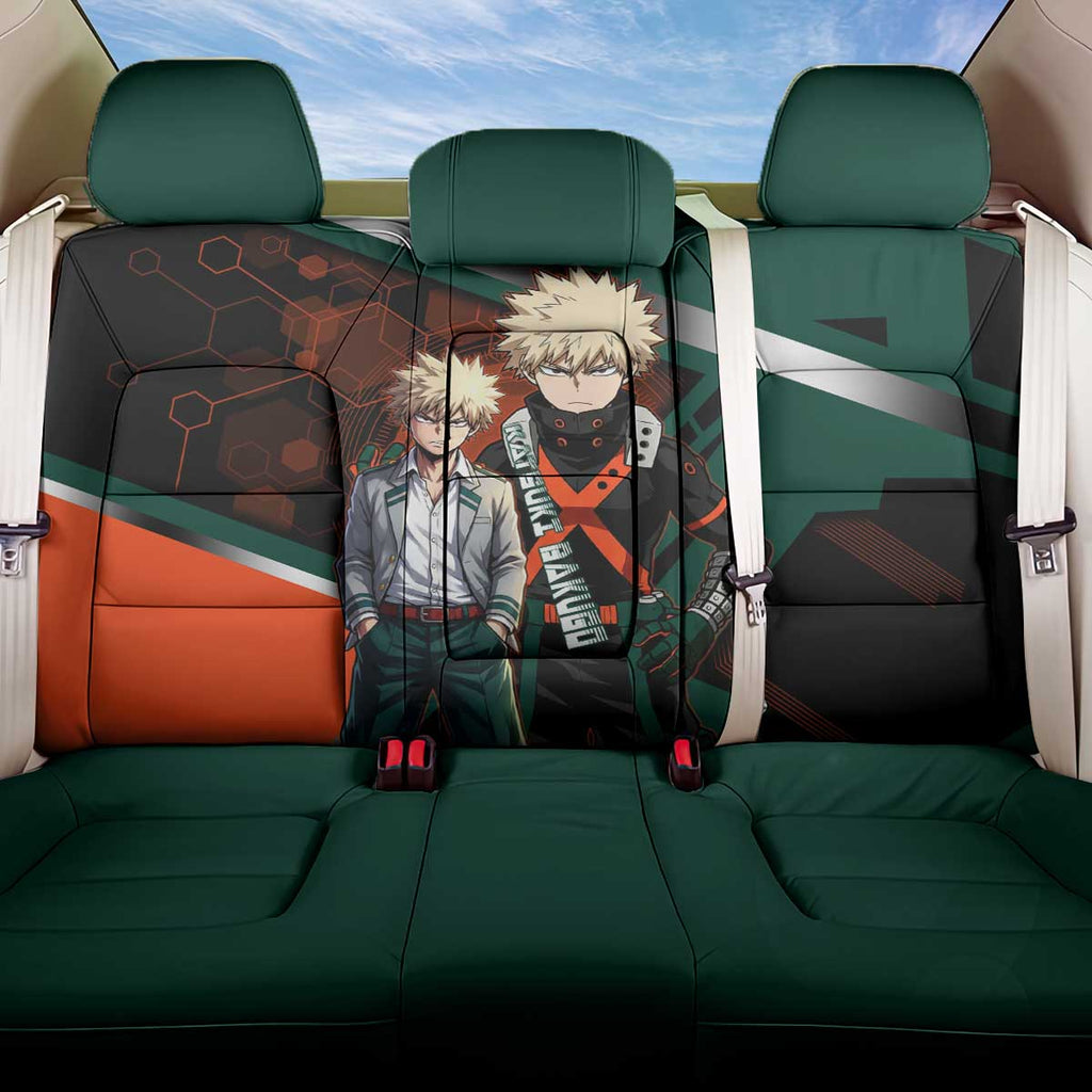 Katsuki Bakugo Back Car Seat Cover Explosive Anime Action Illustration with Fiery Combat Effects
