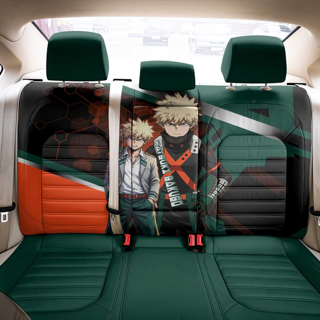 Katsuki Bakugo Back Car Seat Cover Explosive Anime Action Illustration with Fiery Combat Effects