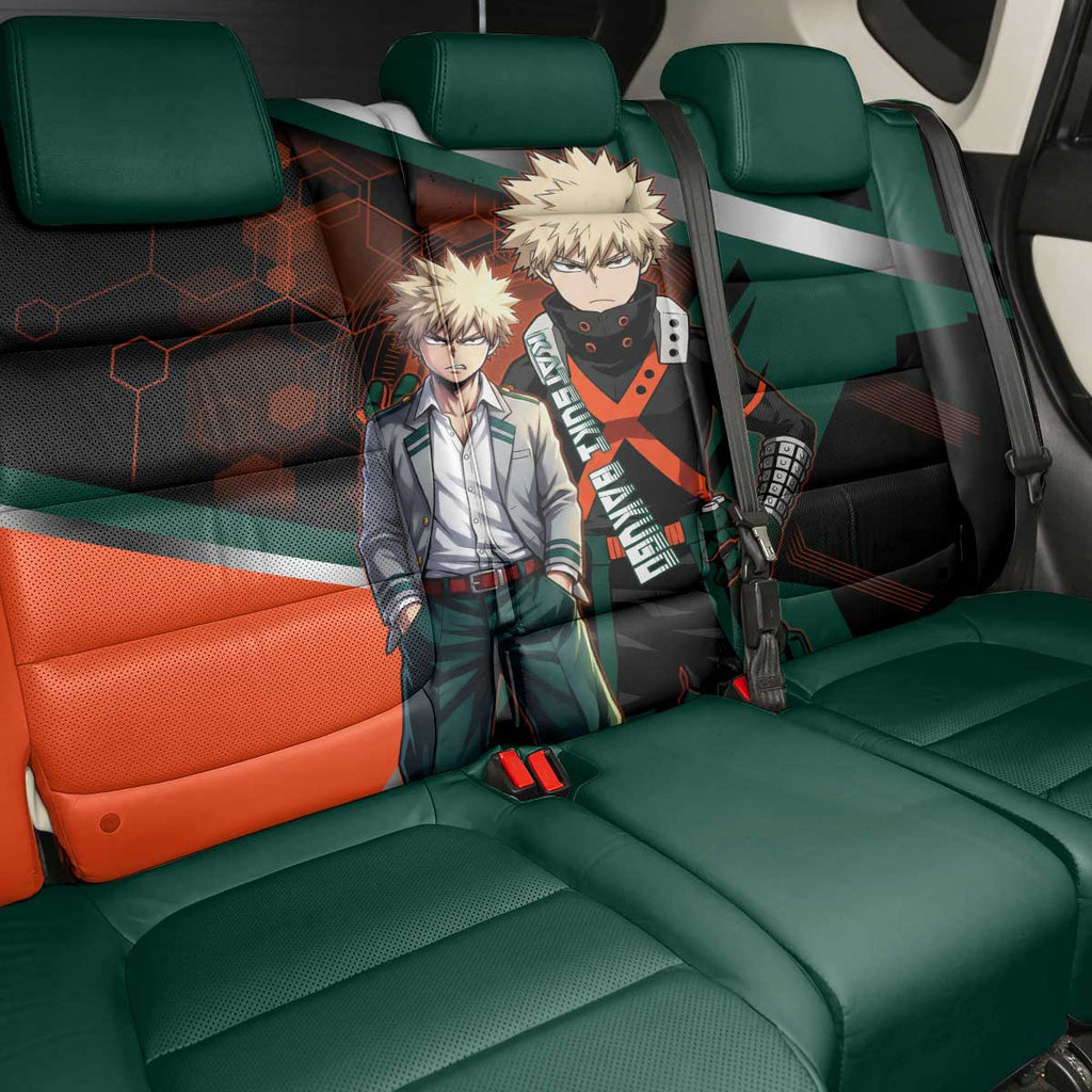 Katsuki Bakugo Back Car Seat Cover Explosive Anime Action Illustration with Fiery Combat Effects