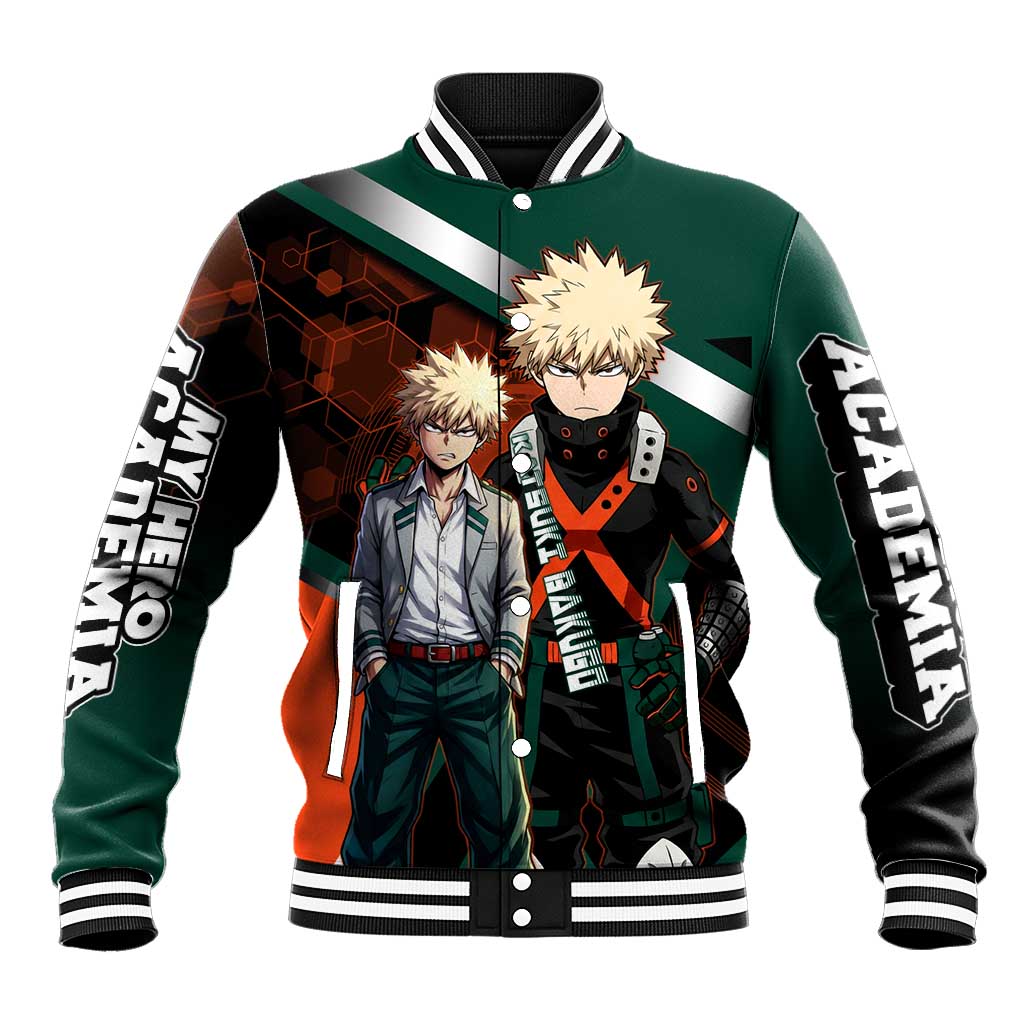 Katsuki Bakugo Baseball Jacket Explosive Anime Action Illustration with Fiery Combat Effects