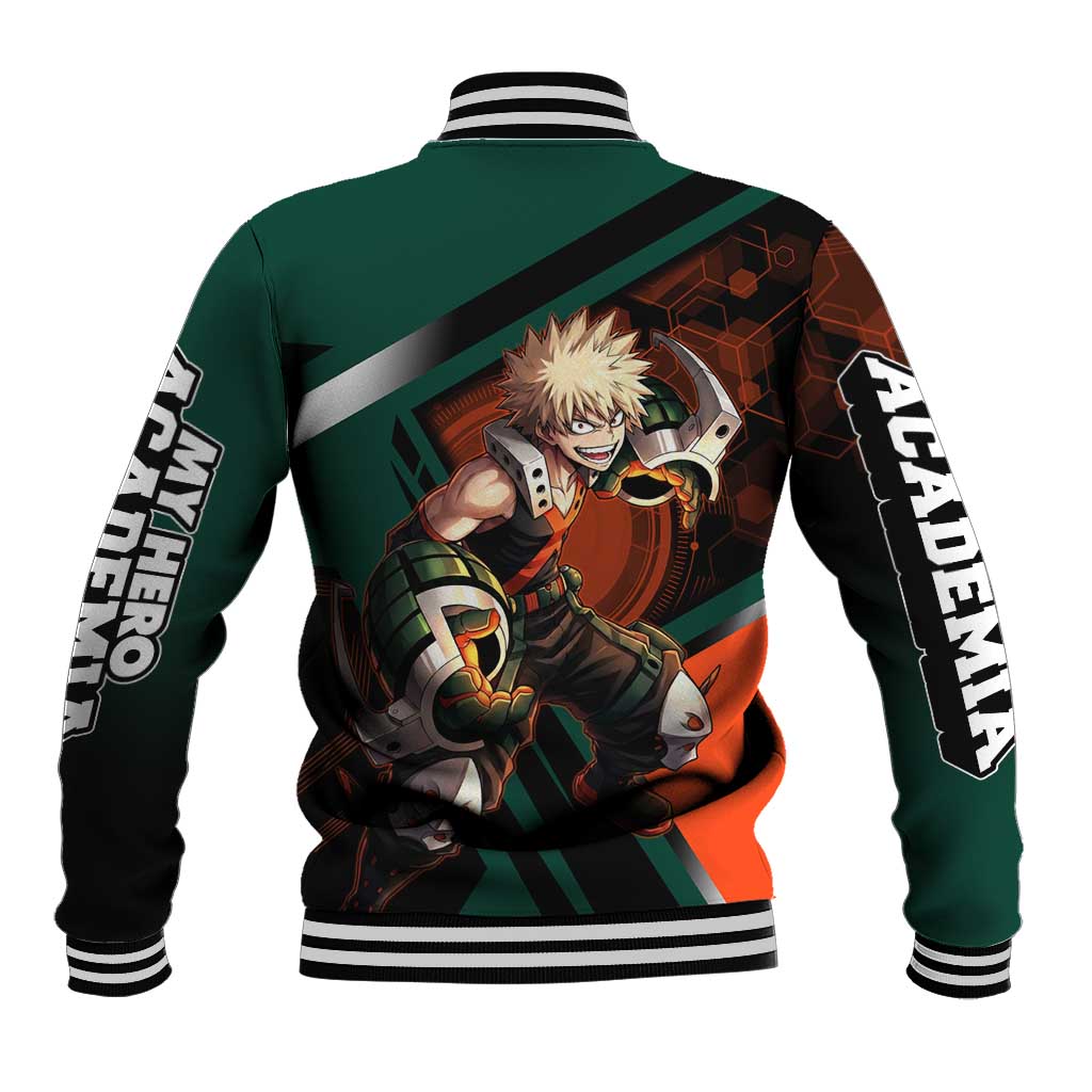 Katsuki Bakugo Baseball Jacket Explosive Anime Action Illustration with Fiery Combat Effects