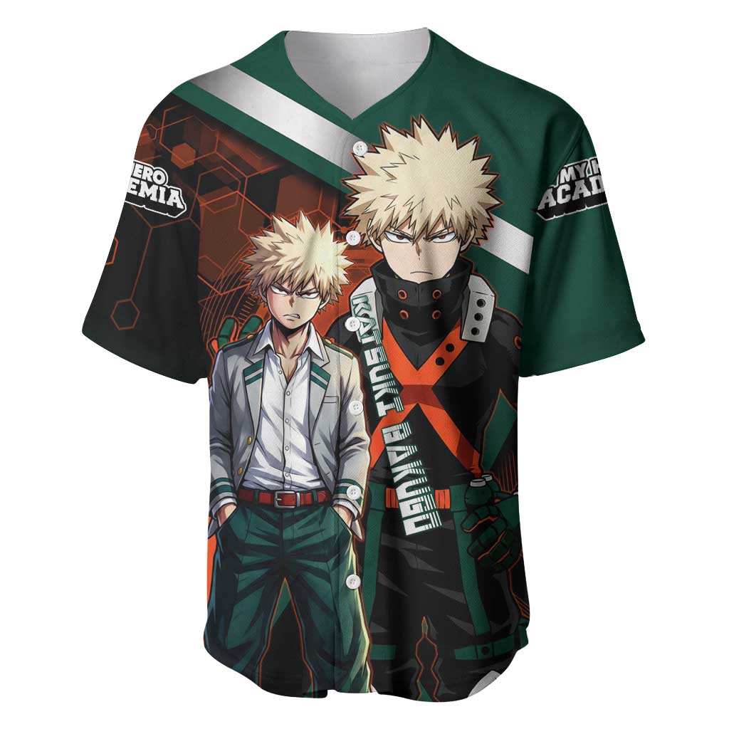 Katsuki Bakugo Baseball Jersey Explosive Anime Action Illustration with Fiery Combat Effects