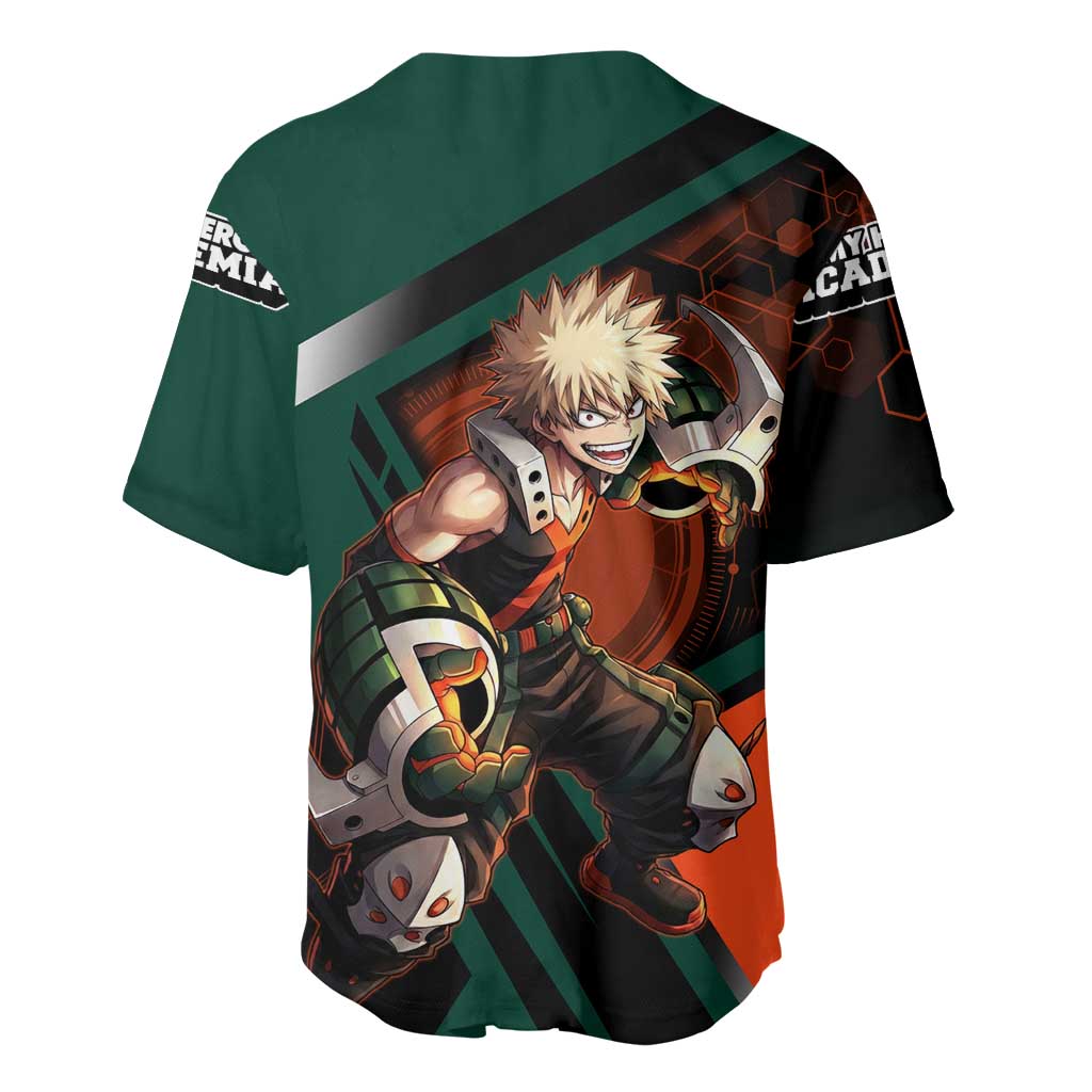 Katsuki Bakugo Baseball Jersey Explosive Anime Action Illustration with Fiery Combat Effects