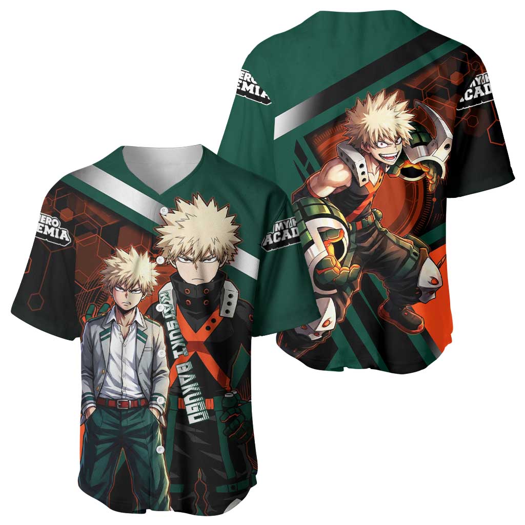 Katsuki Bakugo Baseball Jersey Explosive Anime Action Illustration with Fiery Combat Effects