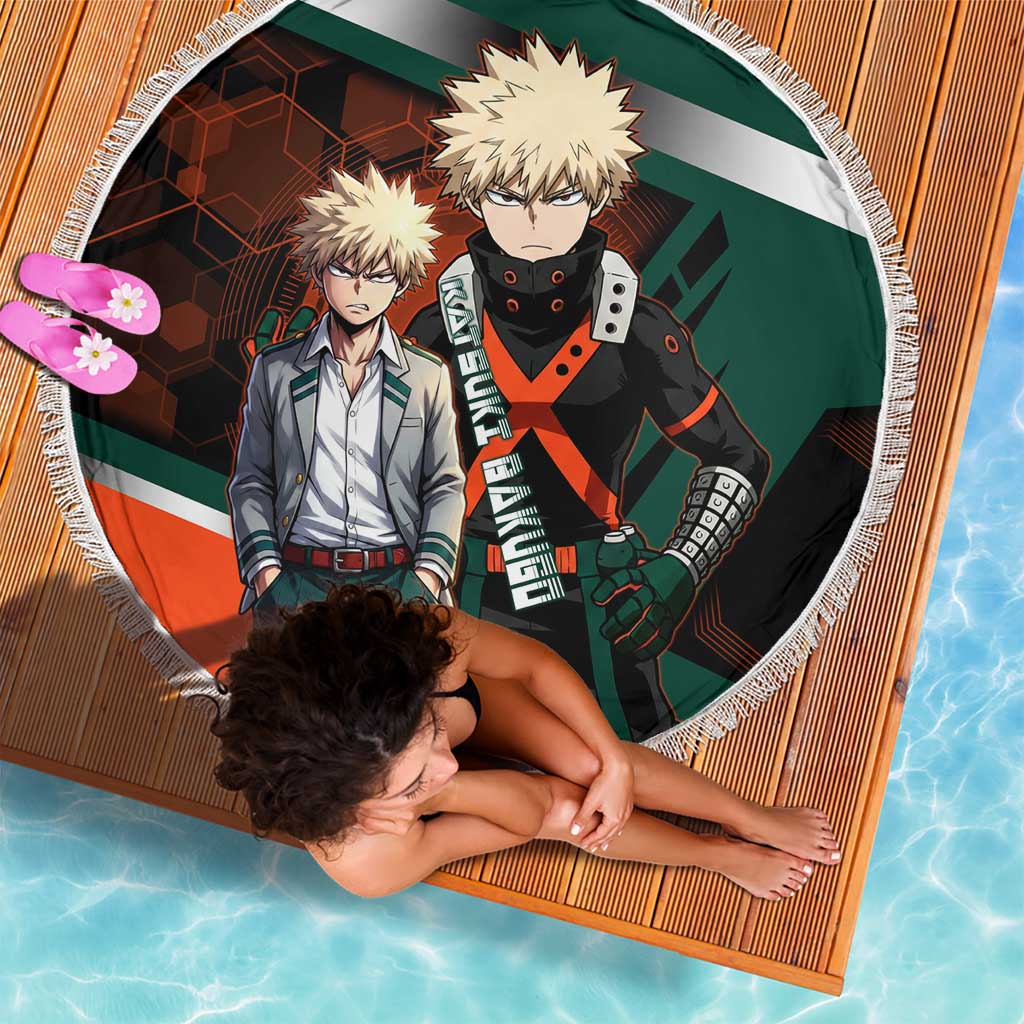 Katsuki Bakugo Beach Blanket Explosive Anime Action Illustration with Fiery Combat Effects