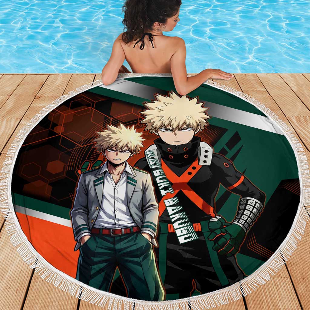 Katsuki Bakugo Beach Blanket Explosive Anime Action Illustration with Fiery Combat Effects