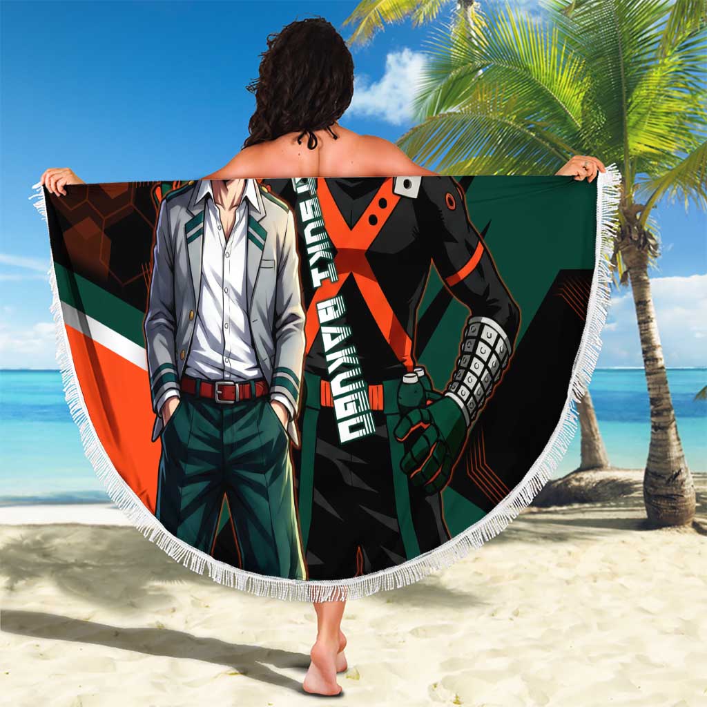 Katsuki Bakugo Beach Blanket Explosive Anime Action Illustration with Fiery Combat Effects