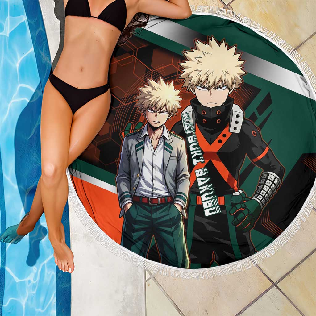 Katsuki Bakugo Beach Blanket Explosive Anime Action Illustration with Fiery Combat Effects