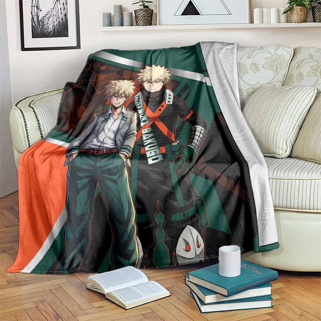 Katsuki Bakugo Blanket Explosive Anime Action Illustration with Fiery Combat Effects