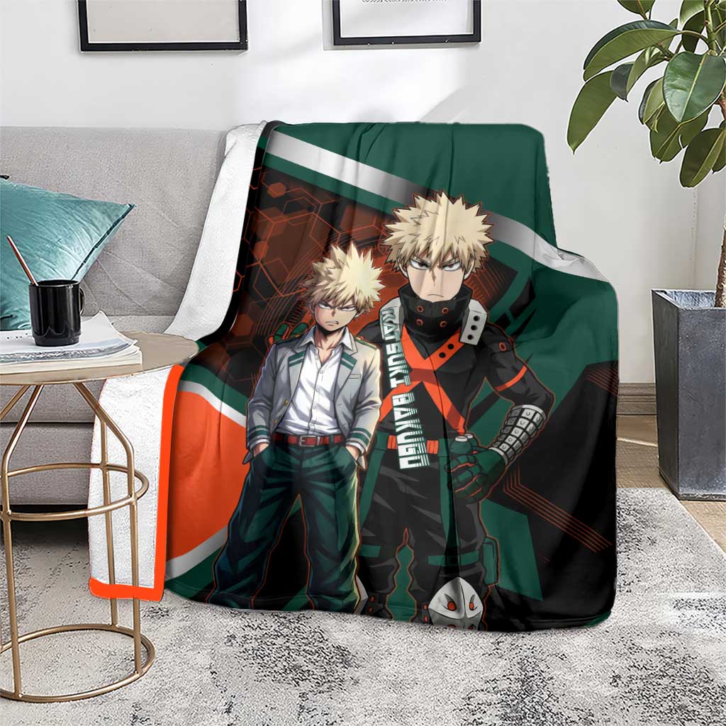 Katsuki Bakugo Blanket Explosive Anime Action Illustration with Fiery Combat Effects