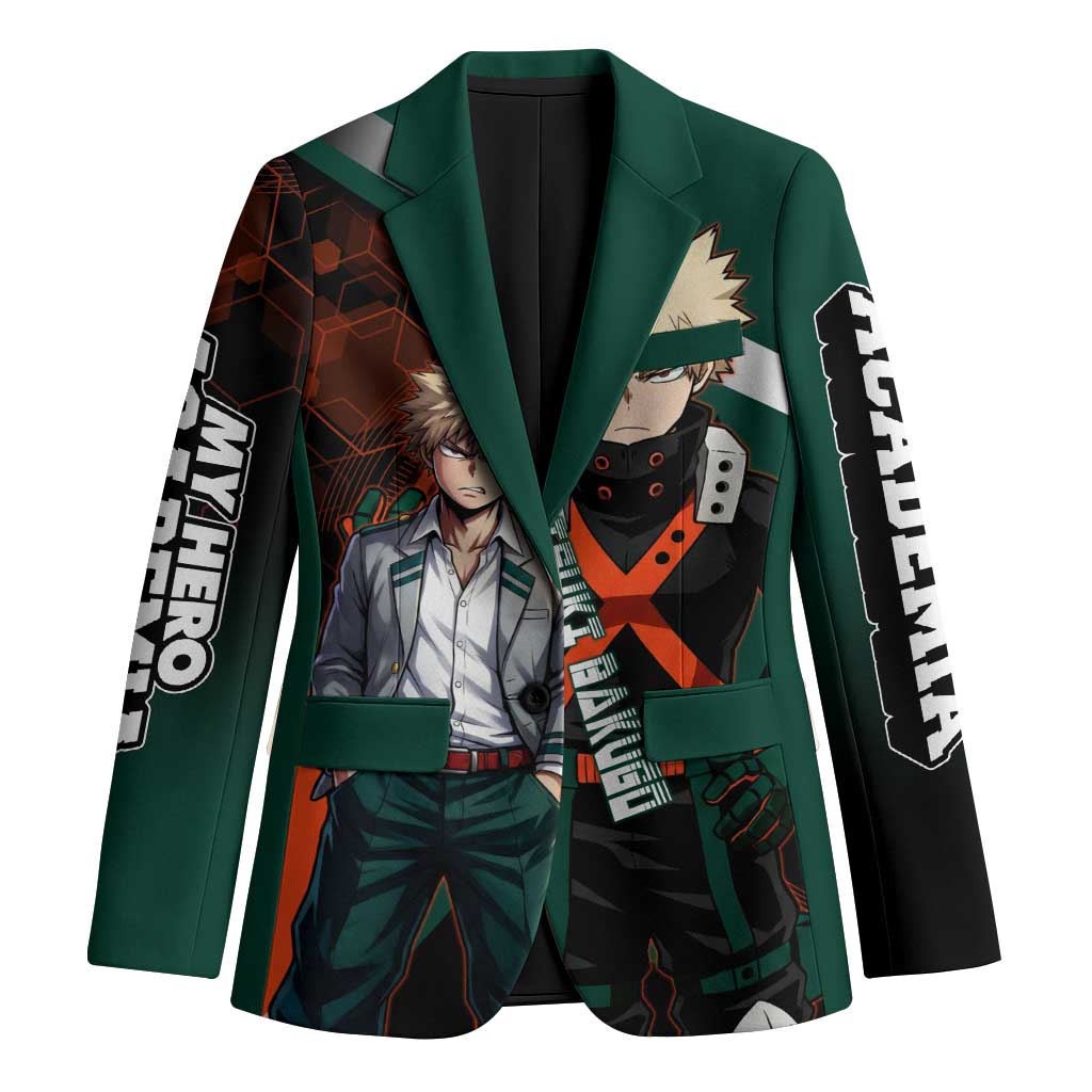 Katsuki Bakugo Blazer Explosive Anime Action Illustration with Fiery Combat Effects