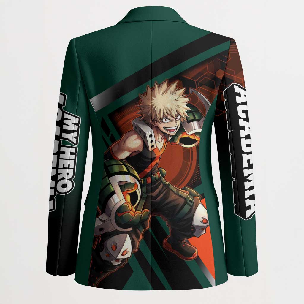 Katsuki Bakugo Blazer Explosive Anime Action Illustration with Fiery Combat Effects