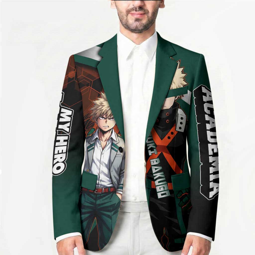 Katsuki Bakugo Blazer Explosive Anime Action Illustration with Fiery Combat Effects
