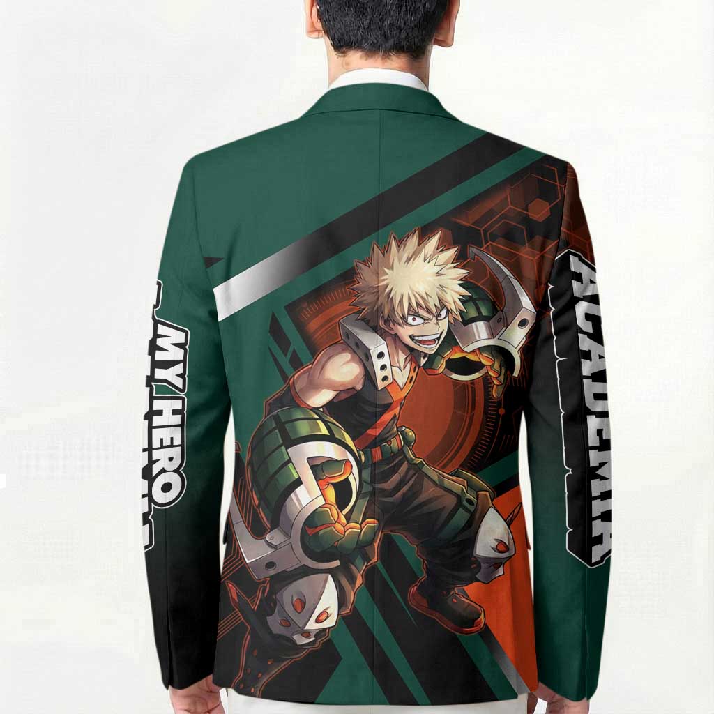 Katsuki Bakugo Blazer Explosive Anime Action Illustration with Fiery Combat Effects