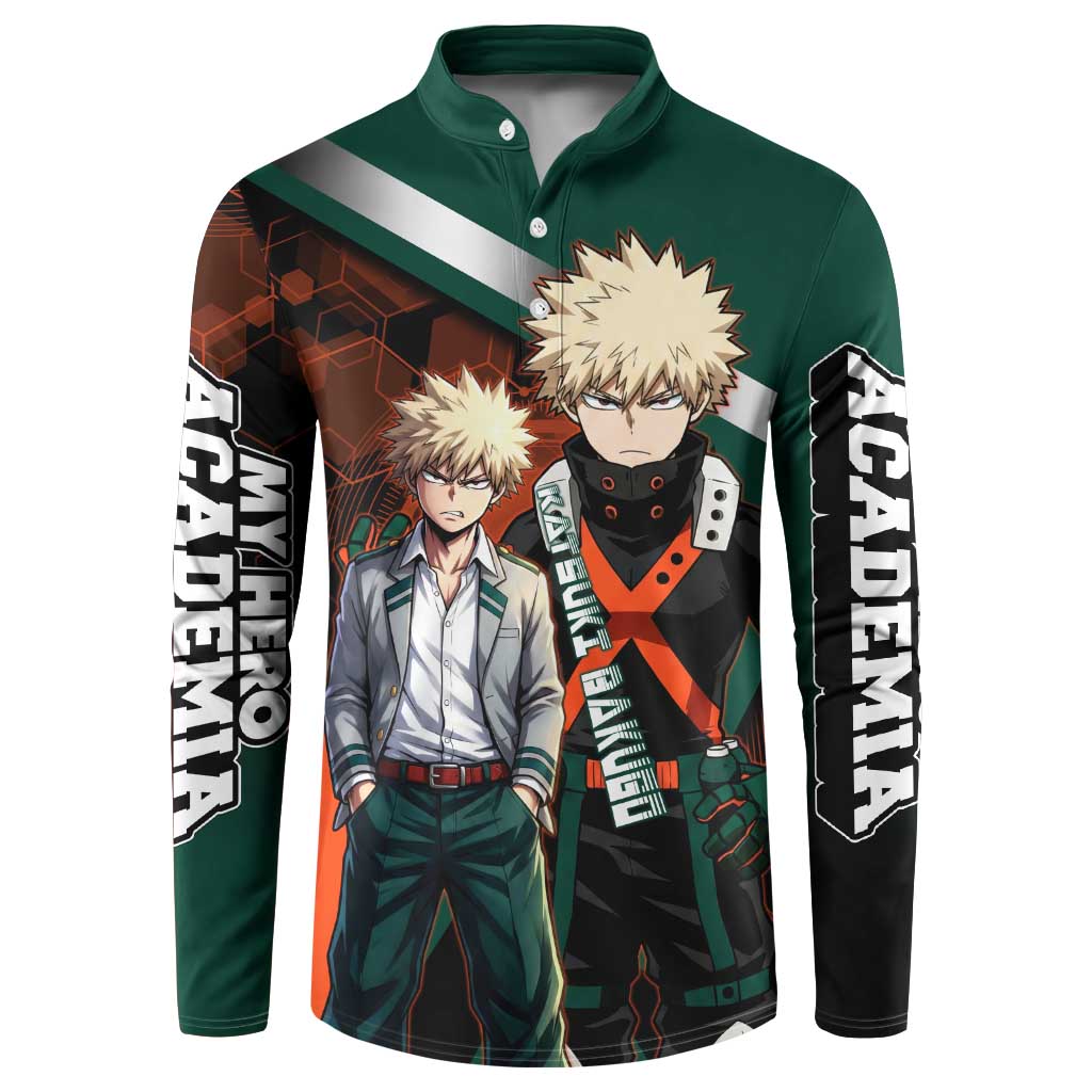 Katsuki Bakugo Button Sweatshirt Explosive Anime Action Illustration with Fiery Combat Effects